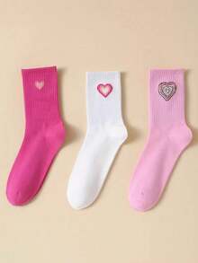 3 Pairs Cute Heart Pattern Socks, Soft Mid-Calf Socks, Unisex, Creative, Comfortable Casual, Also Suitable As Valentine's Day Gift - Multicolor - View 5