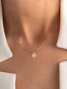 Shescity 1 mặt dây chuyền hình hoa khảm đá Zirconia siêu nhỏ, thiết kế tối giản, thanh lịch dành cho nữ. - Vàng ST013-N - Xem 2