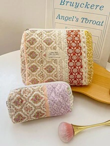 1 pièce Ensemble de sac cosmétique à imprimé floral marron, trousse de rangement pour maquillage avec fermeture éclair pour les soins de la peau, les cosmétiques, le baume à lèvres, l'écran solaire, la crème pour les mains, les écouteurs, les pièces et autres petits articles. Sac à maquillage mignon, essentiel pour les déplacements quotidiens, les voyages, le dortoir. Convient comme cadeau pour les amis, l'anniversaire, les demoiselles d'honneur, la fête des mères, la fête des enseignants. - Tabac - Voir 18