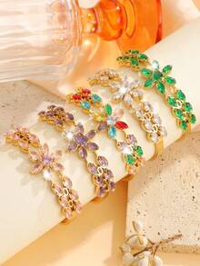 A Stylish Zirconia-Studded Stainless Steel Bracelet, Unisex, Suitable For Daily Wear And Parties, Elegant For Everyday Use Or As A Gift Jewelry - Multicolor - View 2