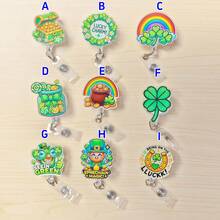 St. Patrick's Day Retractable Badge Reel With Lucky Clover, Rainbow, Coins, Leprechaun Designs, Suitable For ID Card Holders, Holiday Gifts - Multicolor - View 1
