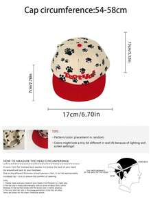 1pc Puppy Paw Print Flat Brim Baseball Cap, Cute Contrast Color Soft Top Casual Adjustable Snapback Hat, Suitable For Spring/Summer,Beach,Vacation - Multicolor - View 3