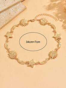 1件极简主义高端金色星星、月亮和太阳吊坠项链，复古手工项链首饰，时尚女式项链，适合日常佩戴、约会、斋月以及各种节日/派对。 - 金色 - 查看 4