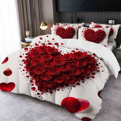 2/3pcs Digital Heart Print Duvet Cover Set (Duvet Cover*1, Pillowcase*1/2, Excluding Comforter And Pillow Insert), Skin-Friendly Soft And Comfortable, Suitable For Hotel, Guest Room, Dormitory, Bedroom, Bedding, All Seasons