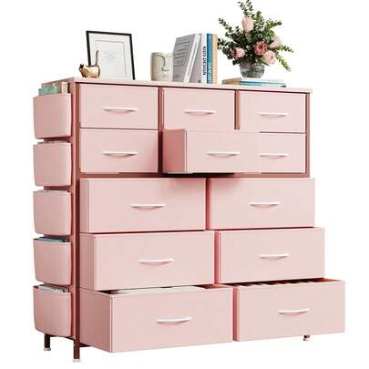 Cómoda Organizadora de Tela con 12 Cajones, Gavetero para Recámara con Bolsillos Laterales, Mueble de Almacenamiento Ligero para Clóset, Sala y Pasillo
