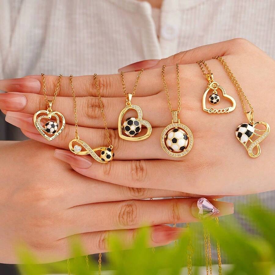 1pc World Cup Football Series Necklace, Sports Style Football Lover's Necklace, Versatile Minimalist Elegant Heart Pendant Clavicle Chain, Women Necklace - Multicolor - View 1