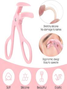 1-Piece Peach Pink Borderless Comb Eyelash Curler With Replacement Pads, Wide-Angle Lash Lifter For Targeted Curling And Long-Lasting Hold, Portable Eyelash Curving Tool For Daily Makeup, Professional Styling, Photoshoots, Parties, And Travel, Must-Have For Beginners, Makeup Enthusiasts, And Students - 粉色 - 查看 5