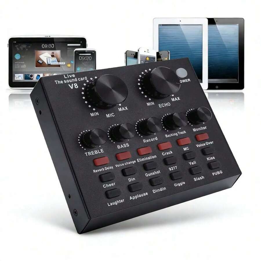 带音频接口、DJ混音效果器和变声器的现场声卡，适用于直播、播客、游戏 - 工作室设备 - 彩色 - 查看 1