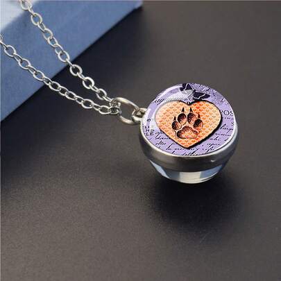 1件猫狗爪印心形吊坠项链，女士礼物珠宝，情人节生日礼物，优雅时尚配饰，魅力项链