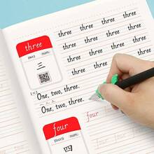 Cuaderno de trabajo para practicar el vocabulario en inglés de 2do grado de primaria con fuente en cursiva + regalo (2 lápices, 1 agarre de lápiz de color aleatorio) - Granate - Ver 3