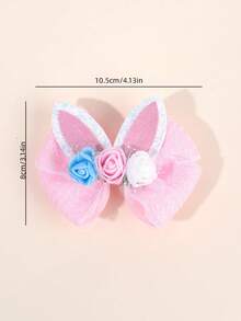1个粉色兔子耳朵复活节发夹，女孩花朵装饰发夹，闪亮亮片鳄鱼夹，可爱甜美发卡，节日派对礼物，青少年发饰 - 粉色 - 查看 8