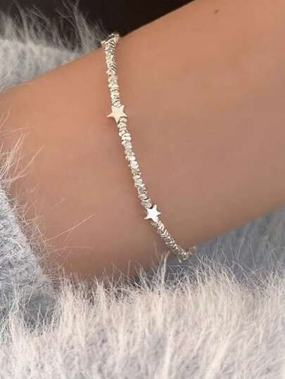 1pc S925 Sterling Silver Delicate Broken Star Chain Bracelet, Luxury Minimalist Princess Style Jewelry, Versatile For Daily Wear, Exquisite Gift