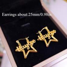 1 Pair Personalized Name Star Earrings, Custom Lettering & Numbers, Y2K Style Stainless Steel Mini Hoops Earrings, Ideal Gift For Birthdays, Anniversaries, Weddings, Mother's Day, Valentine's Day - Gold - View 9
