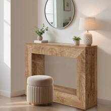 Mesa de Consola Estilo Rústico Granja 47 Pulgadas (119 cm) con Estantes Abiertos y Textura de Madera Natural para Entrada Salón o Dormitorio - MADERA NATURAL - Ver 5