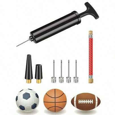 Portable Ball Pump Hand Air Pump With 5 Needles 2 Nozzle 1 Extension Hose Balloon Pump Hand Air Balls Pump Inflatable Kit Great For Basketball Football Volleyball Soccer Water Ball Rugby Balloon And Swimming Inflatable Toy Football Kit