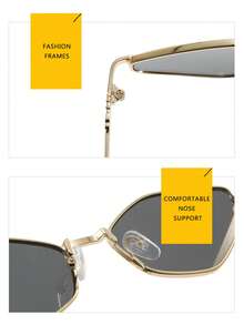 小框金属菱形女士时尚眼镜，欧美街头风时尚眼镜，适合夏季度假和海滩配饰 - 茶色 - 查看 6