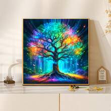 Bộ tranh đính kim cương tròn không khung 40x40cm/15.7x15.7in, Tranh đính kim cương vuông 5D hình Cây Sự Sống, Bộ tranh khảm kim cương nhân tạo hoàn chỉnh, Tranh đính kim cương tự làm dành cho người mới bắt đầu, Trang trí nhà cửa, Quà tặng - Nhiều màu - Xem 3