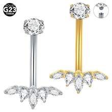 SWANJO 1pc Titnaium Marquise CZ Belly Button Ring Internally Threaded Zirconia Navel Piercing Body Jewelry - TN028 - View 1