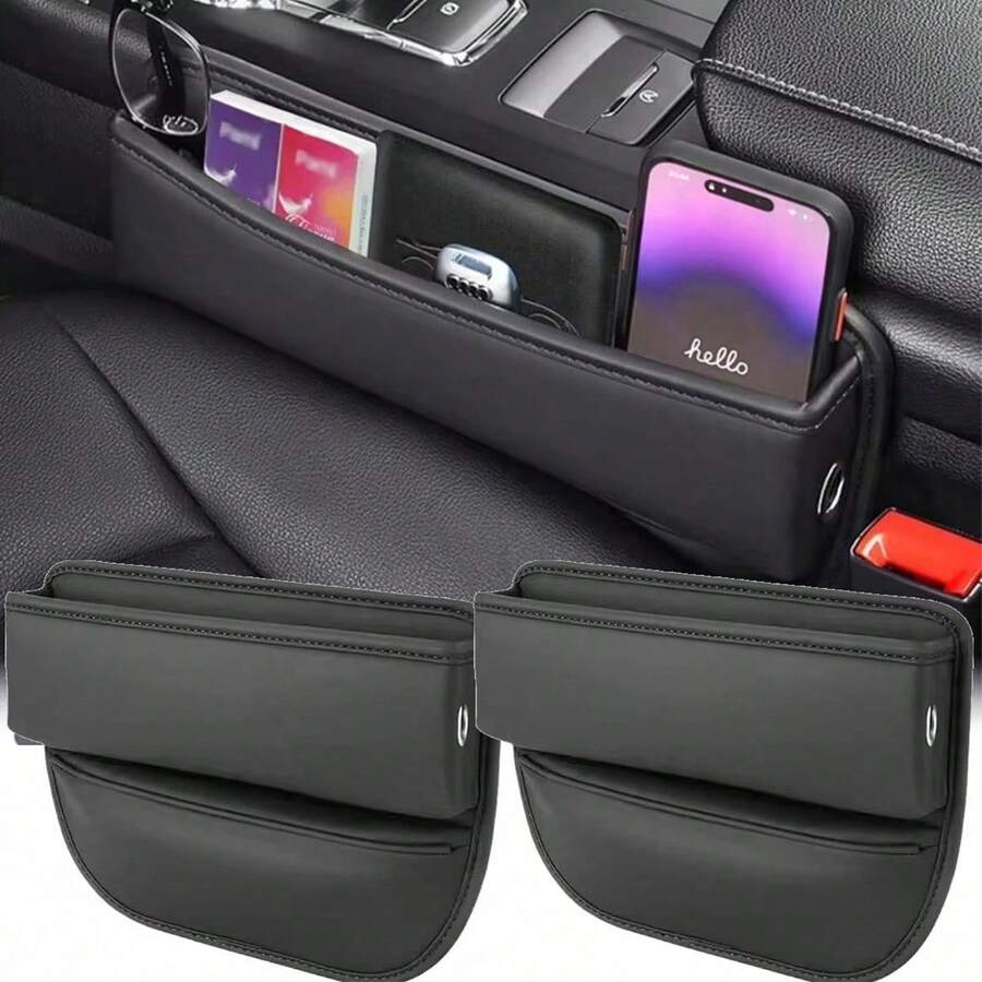 Car Seat Gap Filler, Leather Car Seat Storage Box With Cup Holder, Adjustable Seat Gap Organizer. Before Purchasing, Please Measure The Gap Between Your Car's Glove Box And The Space Between The Front And Rear Seats. For A Perfect Fit, The Gap Should Be Less Than Or Equal To 3 Cm. - A - View 1