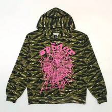 SP5DER Unisex Camo Print Hoodies, Long Sleeve Pullover Tops With Pocket, Spider Hoodie & SP5DER Print - 棕色 - 查看 12
