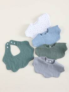 5pcs/Pack Cotton Absorbent Breathable Bibs, Fashionable Baby Burp Cloths, Soft Muslim Cotton - Blue - View 3