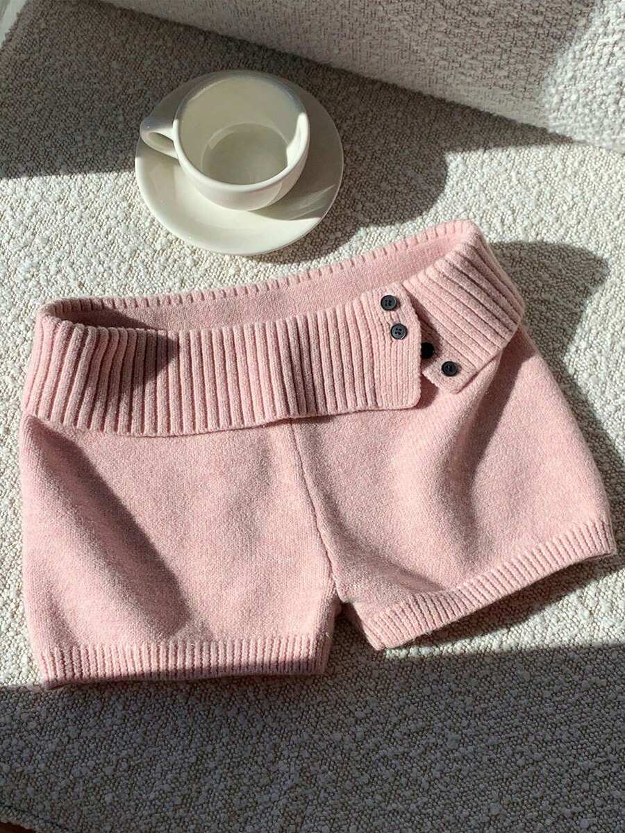 Women's Ribbed Y2k Knit Bodycon Mini Skirts Low Waist Button Decor Fold Over Spring Fall Skirt