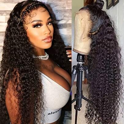 NATAN Elegant Deep Wave Lace Front Wig For Women - 24" HD Lace, 180% Density, Pre-Plucked With Baby Hair, Adjustable Fit, Soft & Durable Synthetic Brazilian Curls, Perfect For Daily Wear, Cosplay & Parties, Non-Glue, Natural Appearance