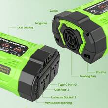 10000W Peak Portable Car Power Inverter, 5000W Continuous 12V To 220V Converter With 6 Fast Charging Ports, Hidden High-Current Terminals & Smart Safety Protection For Outdoor Emergency - 綠色3 - 查看 3