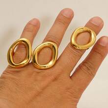 Minimalist Geometric Hollow Interface Ring, 18K Plated Stainless Steel - Gold - View 1