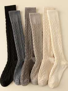 Women's Cable Knit Knee High Socks, Non-Slip, Warm, Slim Leg, Japanese Style - Multicolor - View 12