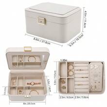Jewelry Box, 2 Layers PU Leather Jewelry Organizer Box, Large Capacity, Double Lock And Large Mirror, Hidden Necklace Hooks, Removable Dividers, Gift Box Packaging, Grey - Gray - View 6