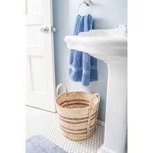 Earth-Toned Large Striped Wicker Basket - Multicolor - View 3