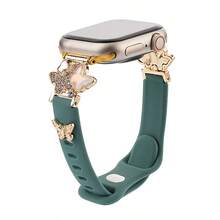 1pc Women's Butterfly Pattern Rhinestone Metal Splice Silicone Watch Band, Compatible With Apple Watch 38/40/41/42/44/45/46/49mm Models, Also Compatible With Apple Watch S10/11/9/8/7/6/5/4/3/2/1 And SE Series, Fashionable Casual Design, Soft Material - Multicolor - View 4