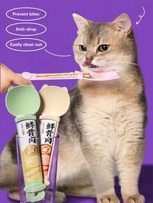3Pcs Easy-Squeeze Cat Food Dispenser - Long-Handled Wet Food Licker Spoon, Durable Plastic Pet Treat Spoon, Cat Feeding Tool (Cat Food Strips Not Included) - One Size Fits All - View 1