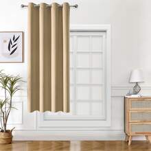1pc Solid Color Polyester Curtain, Blackout Curtain To Darken Room During Power Outage, Heat Insulating Curtain For Kitchen, Dining Room, Living Room, Bedroom - Khaki - View 34