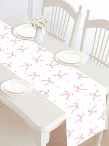 1pc Pink Bow Table Runner, Pink Bow Theme Birthday Party Decoration Table Cloth, Baby Shower One-Time Table Runner, Gender Reveal Party Supplies, 1st Birthday Party Decor, Birthday Party Table Decor, Holiday Party Background Decoration, Kitchen Table Cloth Decor, Girl Boy Shower Party Favors, Baby Shower Decorations, Pink Birthday Decorations - Pink Bow - View 2