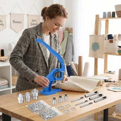 Heavy-Duty Metal Grommet Machine, Manual Eyelet Press Tool Kit With 3 Interchangeable Dies & 1500 Silver Grommets (6mm, 10mm, 12mm), Professional Hole Punch Machine For Banners, Curtains, Belts & Bags