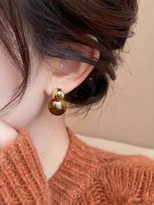 1对扎染渐变圆形耳环，优雅风格，女士奢华耳环 - 棕色 - 查看 2