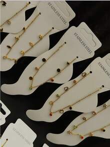6pcs/Set - Waterproof & Hypoallergenic Stainless Steel Bracelet Set - Multiple Styles - With Beads - Pentagram - Gems - Suitable For Women, Adjustable Sparkling Star Decor, Minimalist Elegant Jewelry, Essential For Swimming Party And Daily Wear - Perfect Gift For Young Girls, Exquisite Design And Quality Metal Material. - Multicolor - View 2