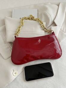 1个金属金色链条装饰腋下法棍包 - 酒紅色 - 查看 5