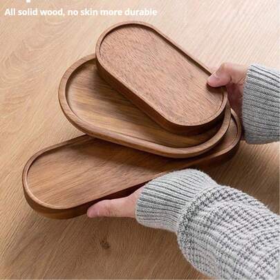 1/2/3/5pcs Versatile Japanese-Inspired Wooden Tray & Coaster Set - Ideal For Fruits, Cheese, Cakes, Breads, Tea, Coffee & Breakfast - Durable Oval Solid Wood Serving Plates