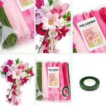 622pcs Colorful Fluff Stem Craft Kit, Includes Soft Fluffy Fluff, Stems, Tapes And Step-By-Step Tutorial Videos, Suitable For DIY Crafts, Art Parties, Decorations - Upgraded DIY Craft Set, Great Gift For Valentine's Day, Mother's Day, Christmas, Graduation Ceremony - Pink and Yellow - View 2