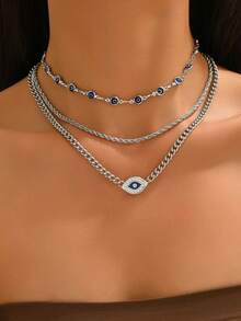 Set Kalung Mata Setan 3 Buah/Set, Kalung Choker Rantai Bergaya, Cocok untuk Pemakaian Sehari-hari dan Acara Luar Ruangan Wanita, Panjang Rantai Buatan Tangan Dapat Disesuaikan - beraneka warna - View 1