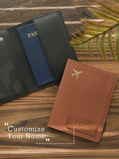 1pc Custom Hot Stamping Name Passport Holder Customized Gold Monogram Name Leather Passport Cover Customize Travel Accessories Handmade Elegant Document Card Chic Travel Accessories Birthday Gifts For Friends
