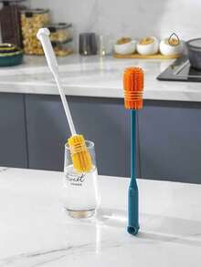 2025 New High Efficiency Silicone Bottle Cleaning Brush, TPR Brush For Cleaning Bottles, Cups, Mugs, Jars, Coffee Cups, Wine Glasses, Long Handle Container Cleaning Brush, White - Red and White - View 5