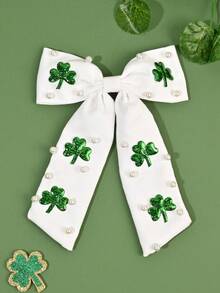 2pcs St. Patrick's Day Hair Bows For Girls Green Glitter Clover Pearl Alligator Clips Shamrock Print Bow Hair Clips Girls Festive Barrettes Lucky Clover Hairpins Teens Hair Accessories - Multicolor - View 11