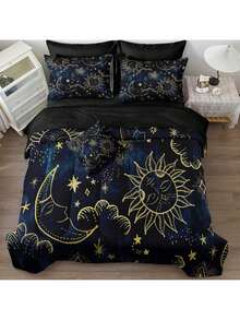 8 Pieces Universe Bed In A Bag Sun And Moon Comforter Set King Size Galaxy Bedding Blue Gold Moon Star Pattern Bohemian Gothic Comforter Set For Boys Girls Women - 藍色 - 查看 9