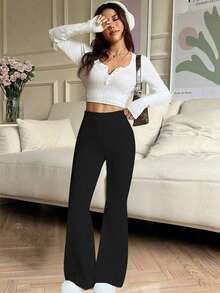 女士高腰喇叭裤，保暖抓绒内衬休闲瑜伽裤，女士打底裤，下装