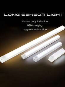 1pc Wireless Sensor Cabinet Light, Magnetic USB Rechargeable Night Light (10/20/30/50cm), Suitable For Kitchen, Bedroom, Cabinet, Wardrobe, Stairs, Corridor Lighting (Please Watch The Video For Installation Guide). Battery Capacity: 150mAh, 200mAh, 350mAh, Kitchen Accessories, Kitchen Decor, Bedroom Decor, Bedroom, Lighting, Lamp, Kitchen, Stair Light, Bedroom Decor, Bedroom Decor, Table Lamp, Ceiling Light - Multicolor - View 2