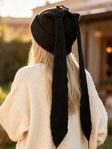 1pc/2pcs Women Adult Fashion Unique Knit Hat, New Ladies Double Layer Thick Cute Rabbit Ear Beanie With Fabric Label (Random Color Block) - 彩色 - 查看 4